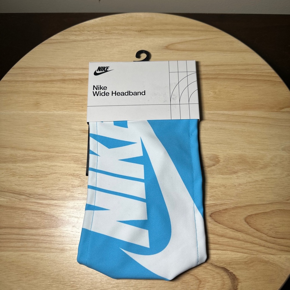 NIKE Women WIDE HEADBAND Blue/White SOFT BREATHABLE STRETCH NWT